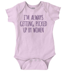 Picked Up By Ladies Romper Bodysuit-Direct To Garment Print-Brisco Baby