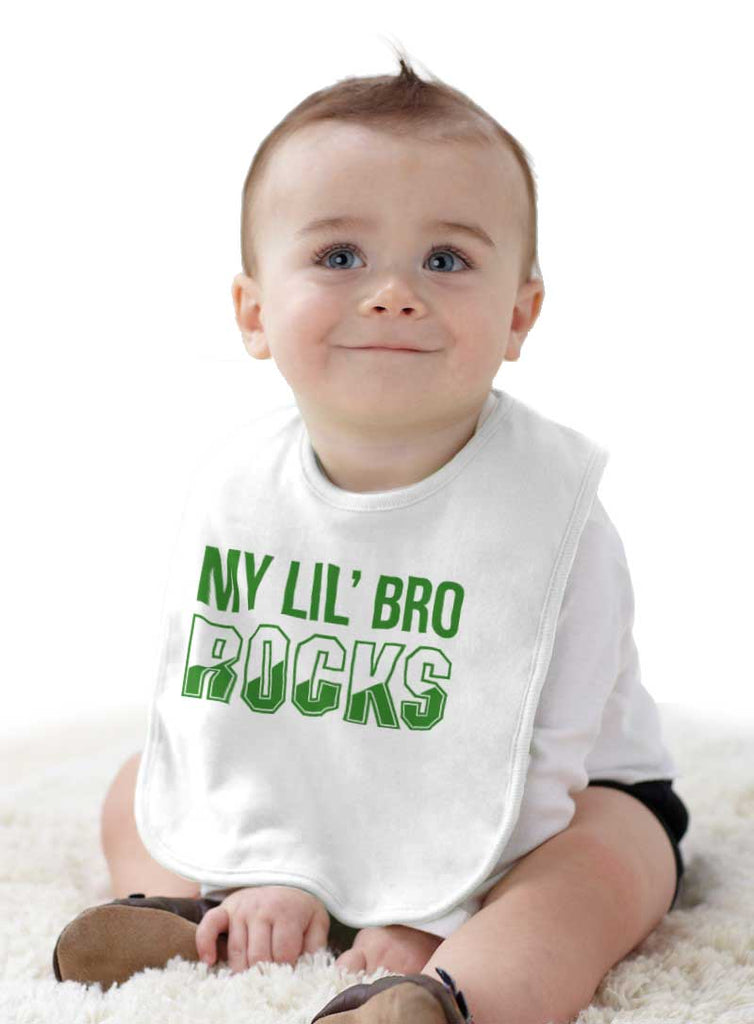 My Lil' Bro Rocks Infant Baby Bib-Direct To Garment Print-Brisco Baby