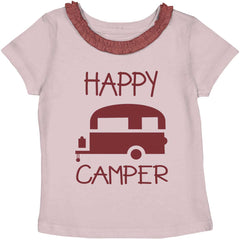 Happy Camper Toddler Ruffled Trim T-Shirt-Direct To Garment Print-Brisco Baby