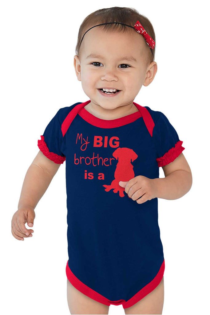 Brother is a Dog Baby Ruffled Trim Romper-Direct To Garment Print-Brisco Baby