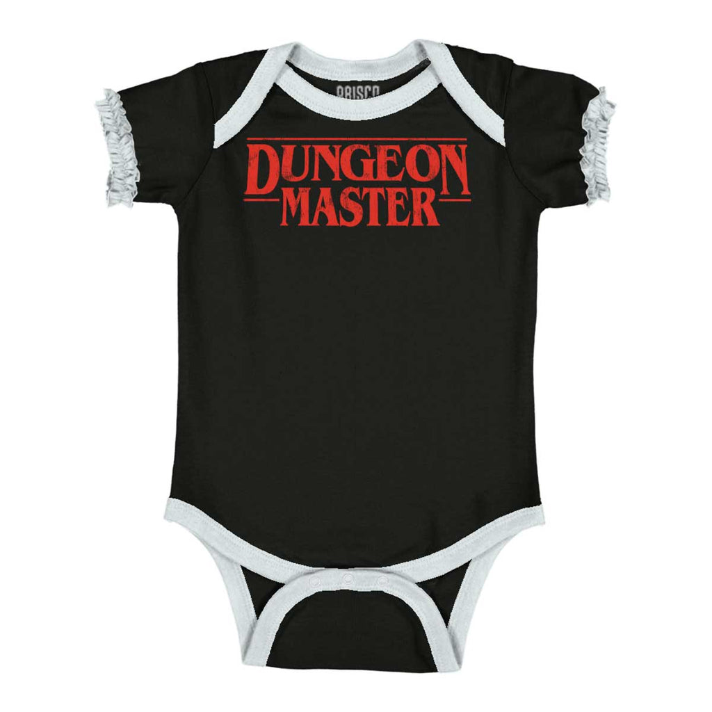 Dungeon Masters TV Show Nerd Baby Ruffled Trim Romper-Direct To Garment Print-Brisco Baby