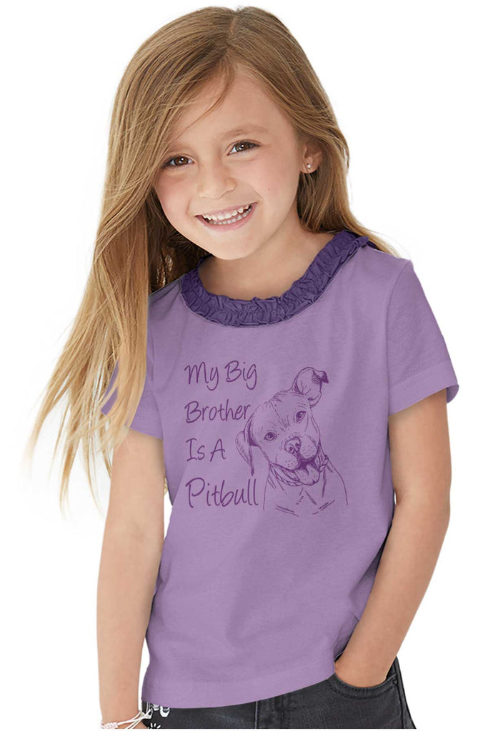 Brother is a Pitbull Toddler Ruffled Trim T-Shirt-Direct To Garment Print-Brisco Baby