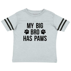 Big Bro Has Paws Toddler Football Jersey Tee-Direct To Garment Print-Brisco Baby