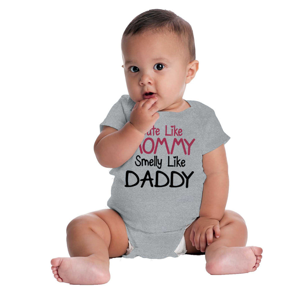 Cute Mommy Smelly Daddy Romper Bodysuit-Direct To Garment Print-Brisco Baby