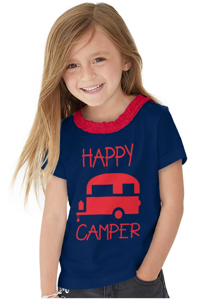 Happy Camper Toddler Ruffled Trim T-Shirt-Direct To Garment Print-Brisco Baby