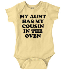 Aunt Has Cousin In Oven Romper Bodysuit-Direct To Garment Print-Brisco Baby