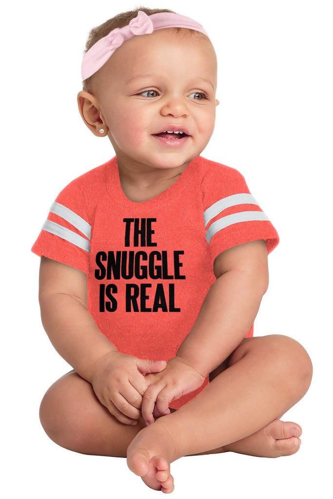 Snuggle Is Real Football Romper Bodysuit-Direct To Garment Print-Brisco Baby