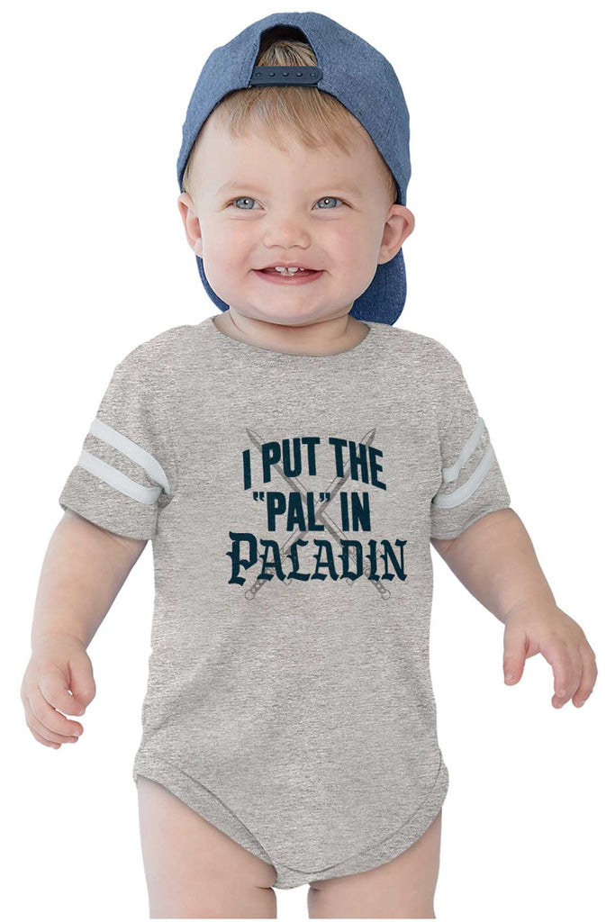 Put The Pal In Paladin Dungeons Football Romper Bodysuit-Direct To Garment Print-Brisco Baby