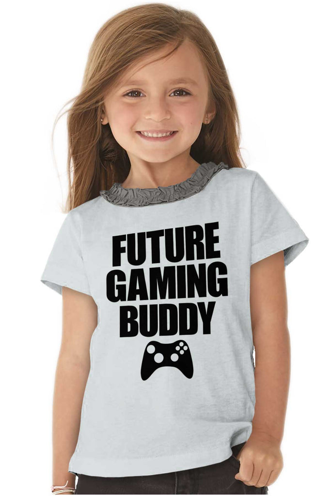 Future Gaming Buddy Toddler Ruffled Trim T-Shirt-Direct To Garment Print-Brisco Baby