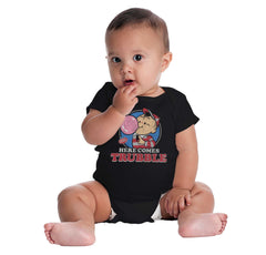 Here Comes Trubble Romper Bodysuit-Direct To Garment Print-Brisco Baby