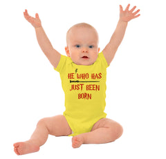 He Who Just Been Born Romper Bodysuit-Direct To Garment Print-Brisco Baby
