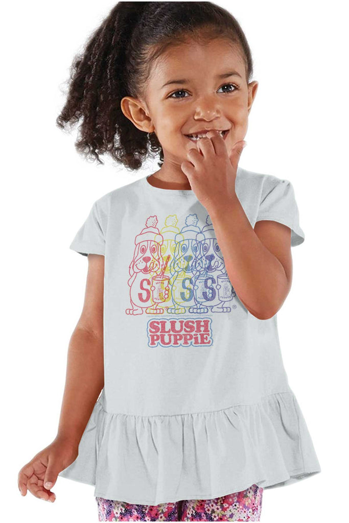 Rainbow Puppie Toddler Ruffle Bottom Tee-Direct To Garment Print-Brisco Baby