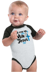 Milk And Jesus Raglan Romper Bodysuit-Direct To Garment Print-Brisco Baby