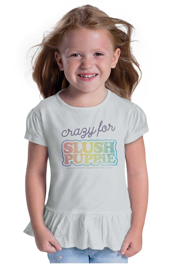 Crazy For Slush Puppie Toddler Ruffle Bottom Tee-Direct To Garment Print-Brisco Baby