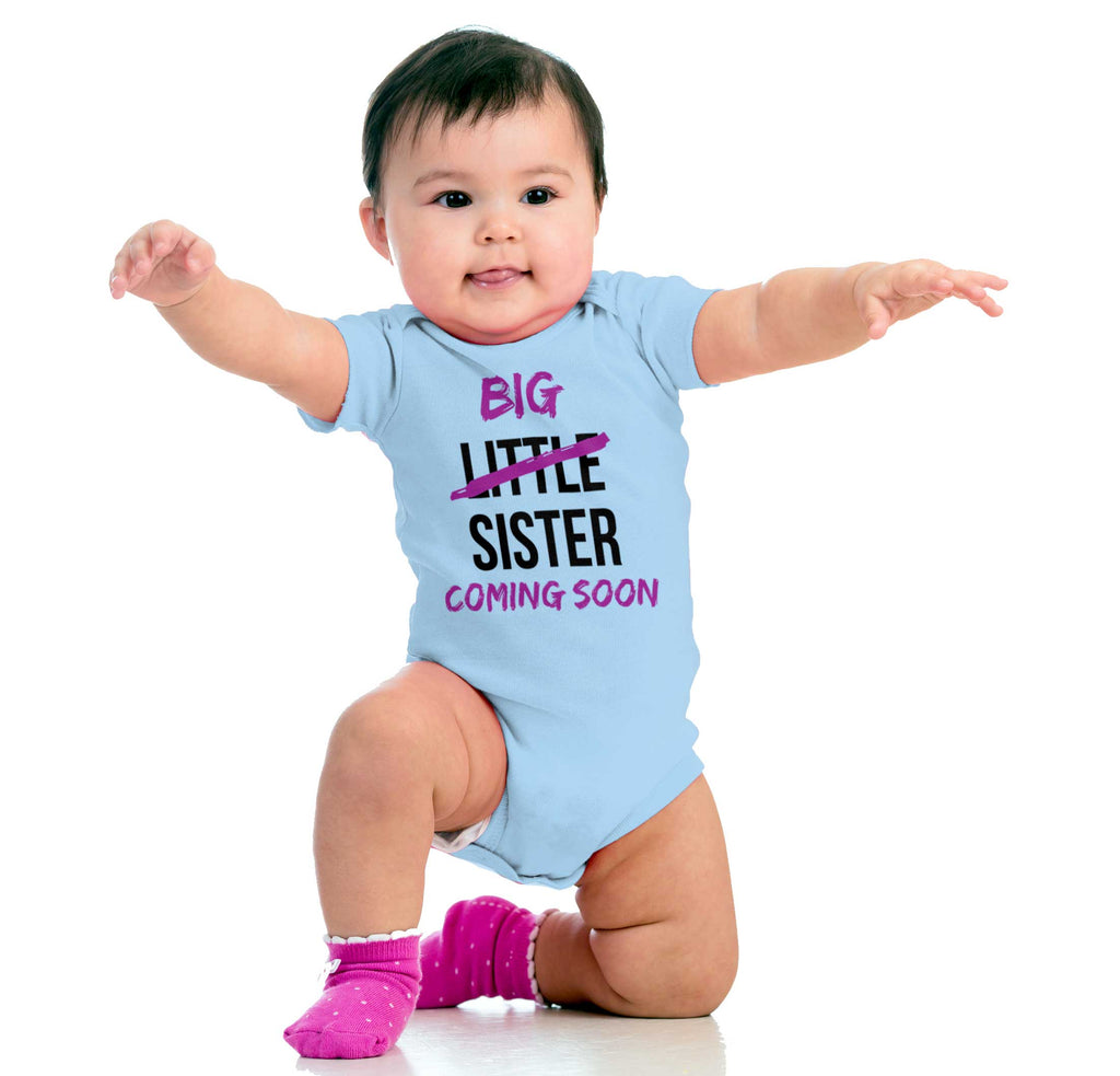 Big Little Sister Coming Soon Romper Bodysuit-Direct To Garment Print-Brisco Baby