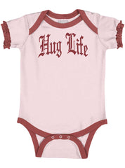 Hug Life Baby Ruffled Trim Romper-Direct To Garment Print-Brisco Baby
