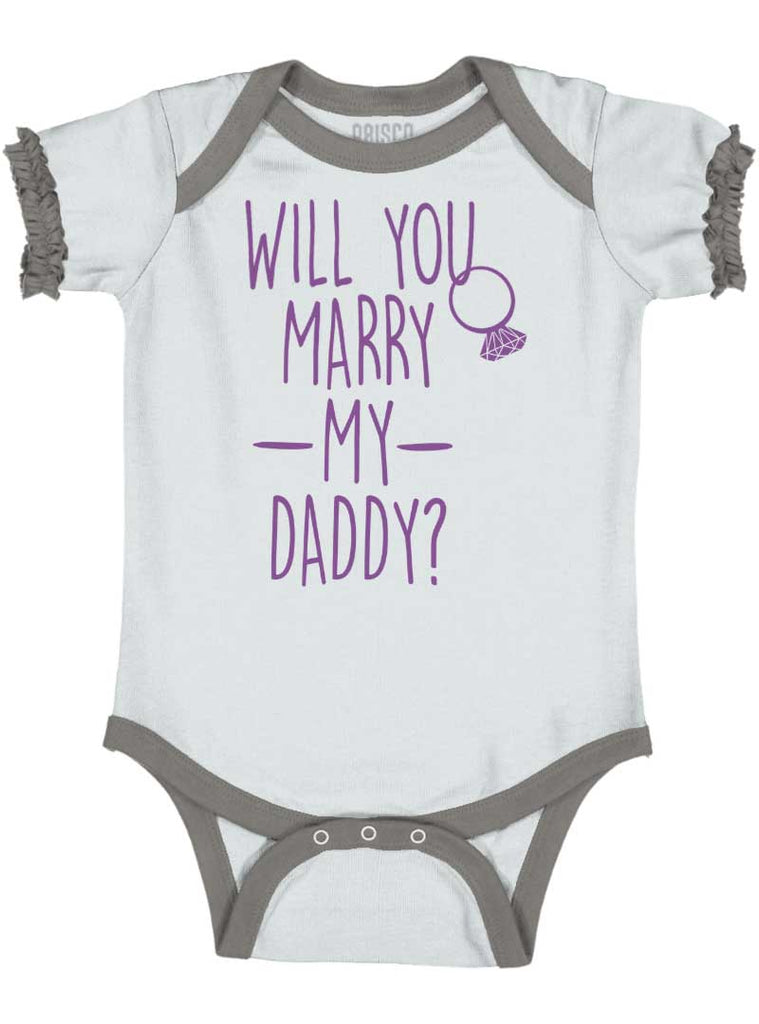 Marry My Daddy Baby Ruffled Trim Romper-Direct To Garment Print-Brisco Baby