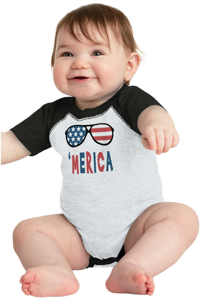 ‘merica Raglan Romper Bodysuit-Direct To Garment Print-Brisco Baby