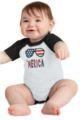 ‘merica Raglan Romper Bodysuit-Direct To Garment Print-Brisco Baby