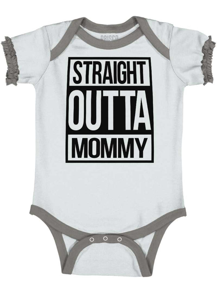 Straight Outta Mommy Baby Ruffled Trim Romper-Direct To Garment Print-Brisco Baby