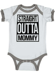 Straight Outta Mommy Baby Ruffled Trim Romper-Direct To Garment Print-Brisco Baby