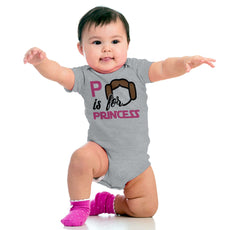 P Is For Princess Leia Romper Bodysuit-Direct To Garment Print-Brisco Baby