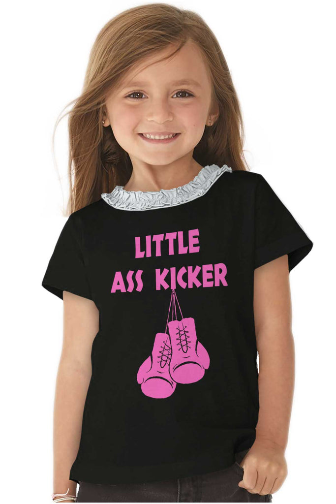 Little Ass Kicker Toddler Ruffled Trim T-Shirt-Direct To Garment Print-Brisco Baby