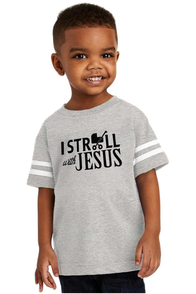Stroll With Jesus Toddler Football Jersey Tee-Direct To Garment Print-Brisco Baby