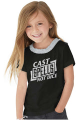 Cast Spells Not Dice Dungeons Toddler Ruffled Trim T-Shirt-Direct To Garment Print-Brisco Baby