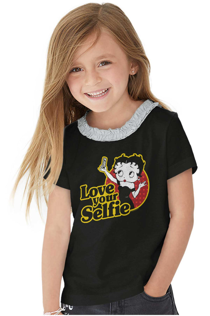 Love Your Selfie Toddler Ruffled Trim T-Shirt-Direct To Garment Print-Brisco Baby