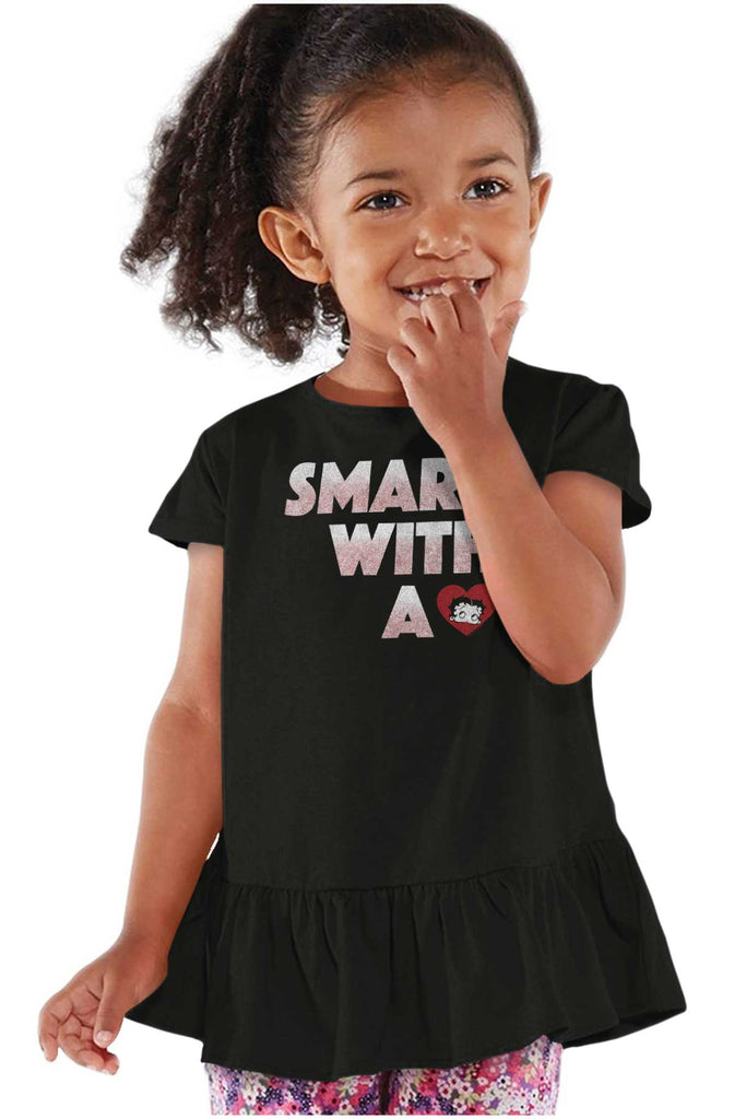 Smart With A Heart Toddler Ruffle Bottom Tee-Direct To Garment Print-Brisco Baby