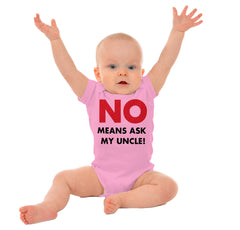 No Means Ask Uncle Romper Bodysuit-Direct To Garment Print-Brisco Baby