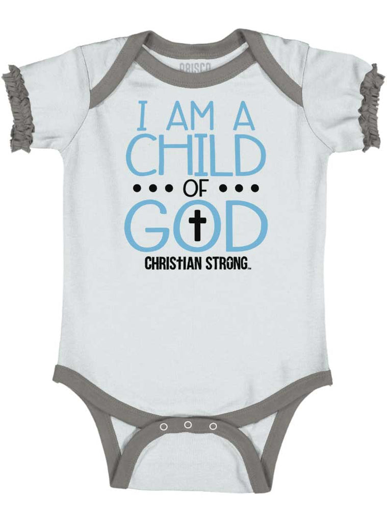 Cross Of God Baby Ruffled Trim Romper-Direct To Garment Print-Brisco Baby