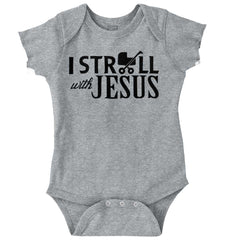 Stroll With Jesus Romper Bodysuit-Direct To Garment Print-Brisco Baby