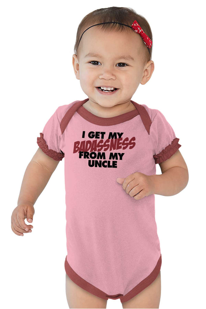 Badass Uncle Baby Ruffled Trim Romper-Direct To Garment Print-Brisco Baby