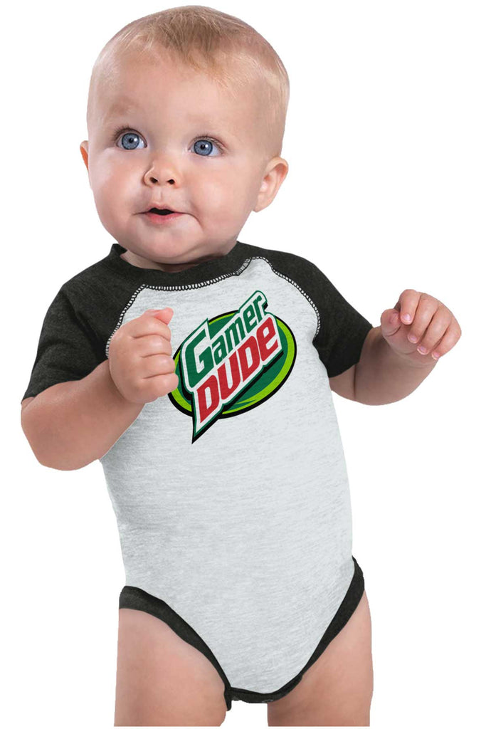 Gamer Dude Video Gaming Geek Raglan Romper Bodysuit-Direct To Garment Print-Brisco Baby