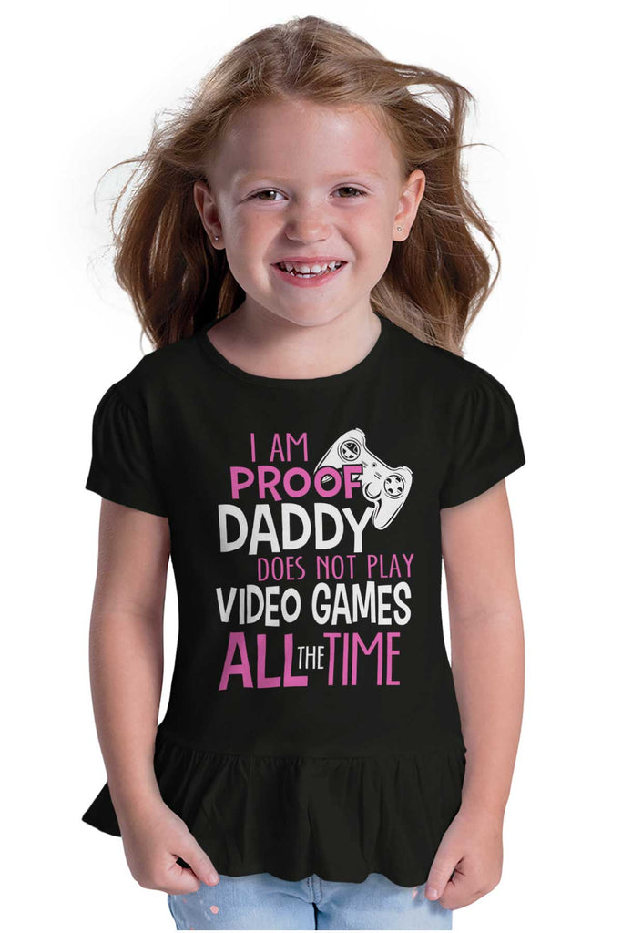 Daddy Plays Video Games Toddler Ruffle Bottom Tee-Direct To Garment Print-Brisco Baby