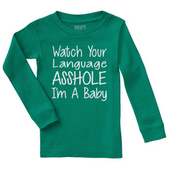 Watch The Language Solid Baby Pajama Top-Direct To Garment Print-Brisco Baby