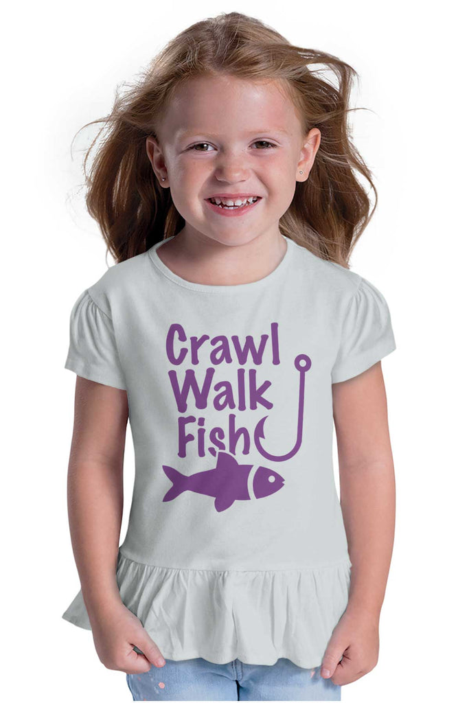 Crawl Walk Fish Toddler Ruffle Bottom Tee-Direct To Garment Print-Brisco Baby
