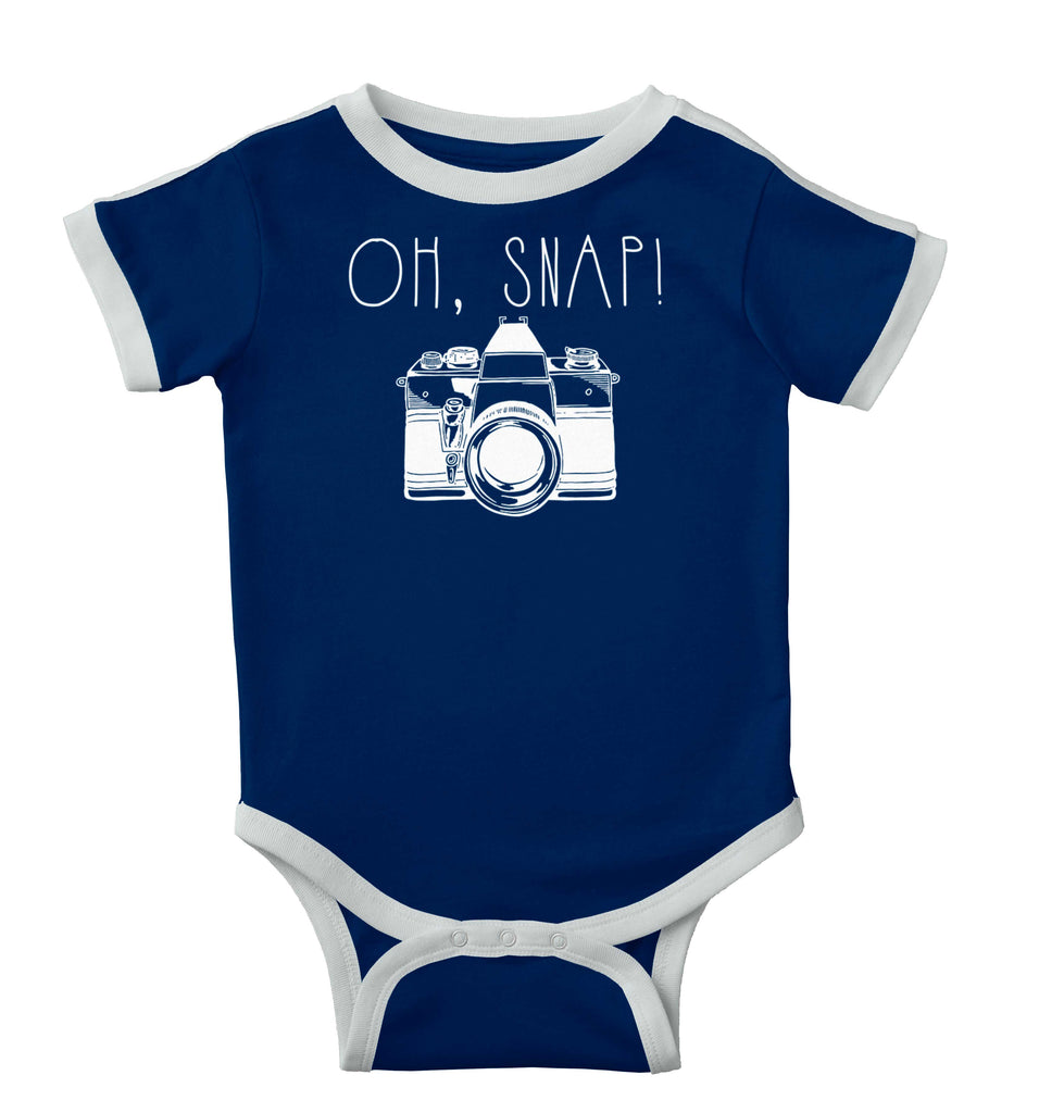 Oh Snap Camera Ringer Romper Bodysuit-Direct To Garment Print-Brisco Baby