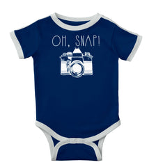 Oh Snap Camera Ringer Romper Bodysuit-Direct To Garment Print-Brisco Baby