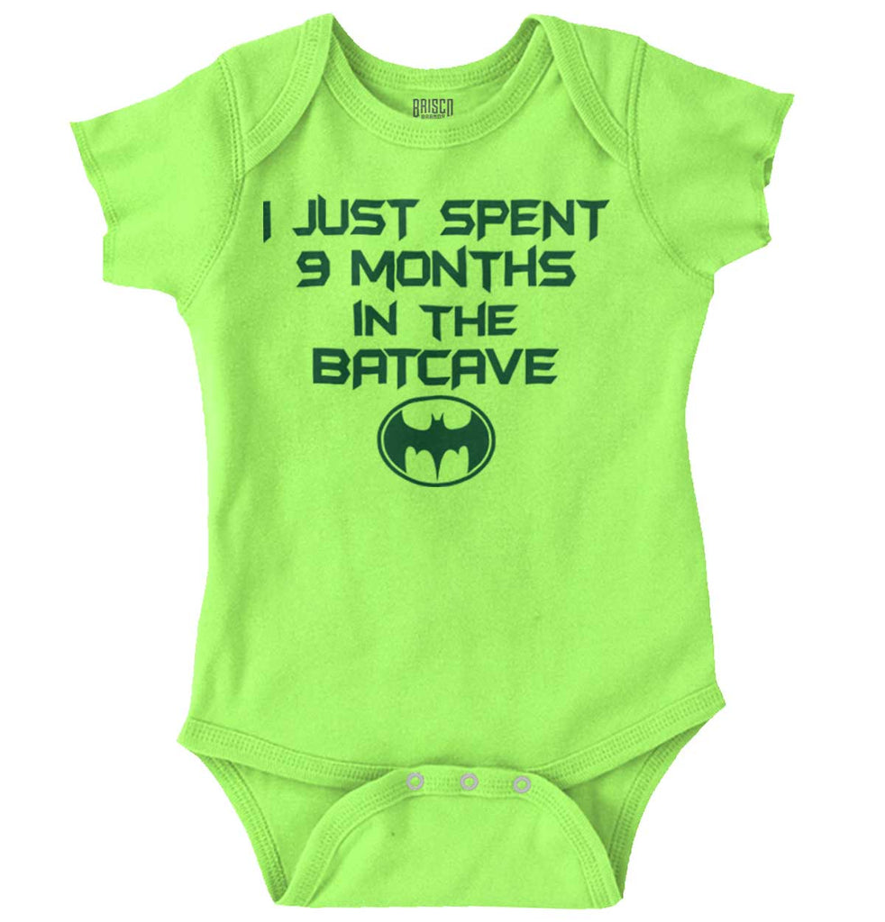 9 Months in Batcave Romper Bodysuit-Direct To Garment Print-Brisco Baby