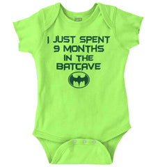 9 Months in Batcave Romper Bodysuit-Direct To Garment Print-Brisco Baby
