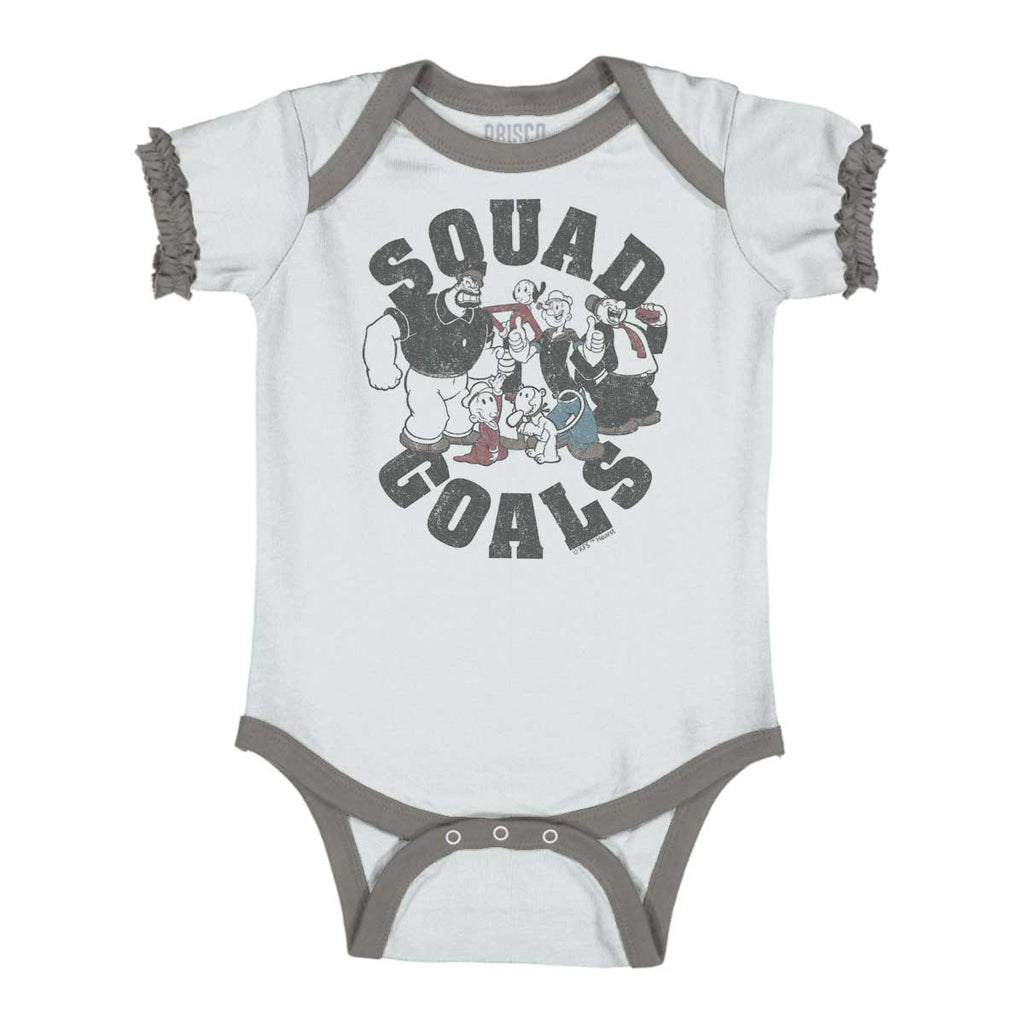 Squad Goals Baby Ruffled Trim Romper-Direct To Garment Print-Brisco Baby