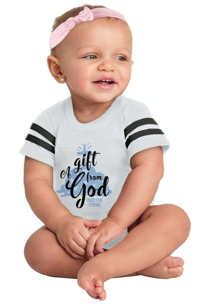Gift From God Football Romper Bodysuit-Direct To Garment Print-Brisco Baby