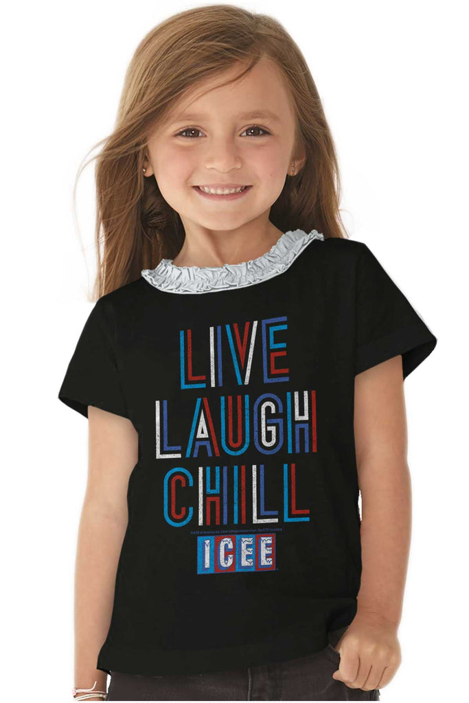 Live Laugh Chill Toddler Ruffled Trim T-Shirt-Direct To Garment Print-Brisco Baby