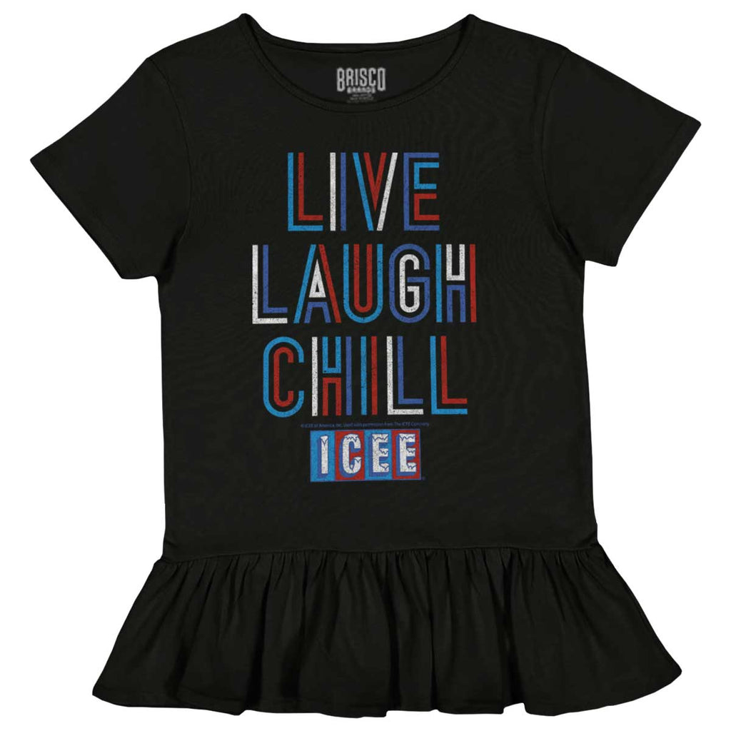 Live Laugh Chill Toddler Ruffle Bottom Tee-Direct To Garment Print-Brisco Baby