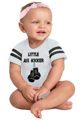 Little Ass Kicker Football Romper Bodysuit-Direct To Garment Print-Brisco Baby