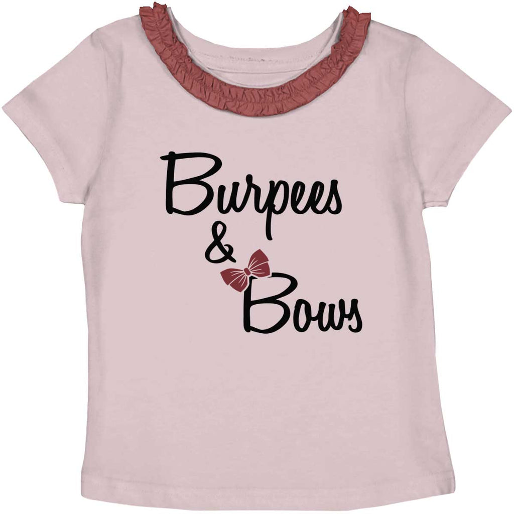 Burpees and Bows Toddler Ruffled Trim T-Shirt-Direct To Garment Print-Brisco Baby