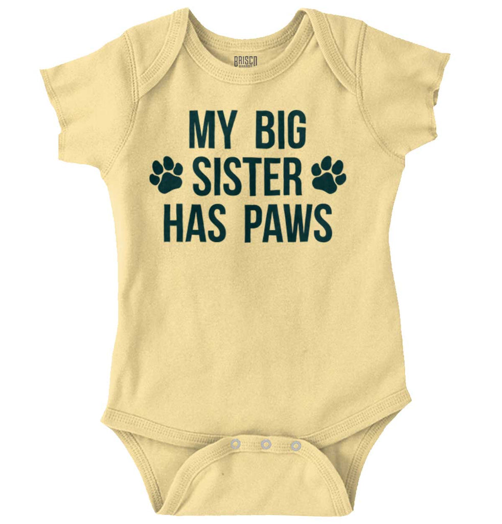 My Big Sister Has Paws Romper Bodysuit-Direct To Garment Print-Brisco Baby